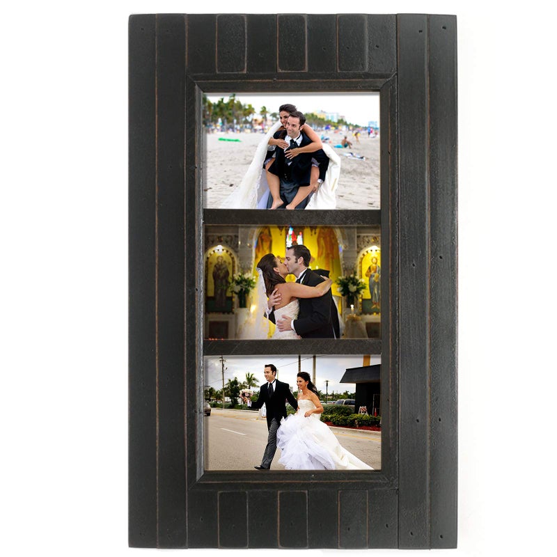 Eosglac 4x6 Collage Picture Frame Distressed Black, 3-Opening Timbermount Rustic Photo Frame with Wood Siding Look, Wall Mounting Display - Image 2